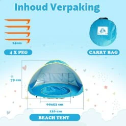 Seidon Strandtent Baby - Pop Up Tent - UV Bescherming - Baby En Kind - Waterdicht - Zwembadje - UV Bescherming -Buiten Kamperen 1200x1200 1113