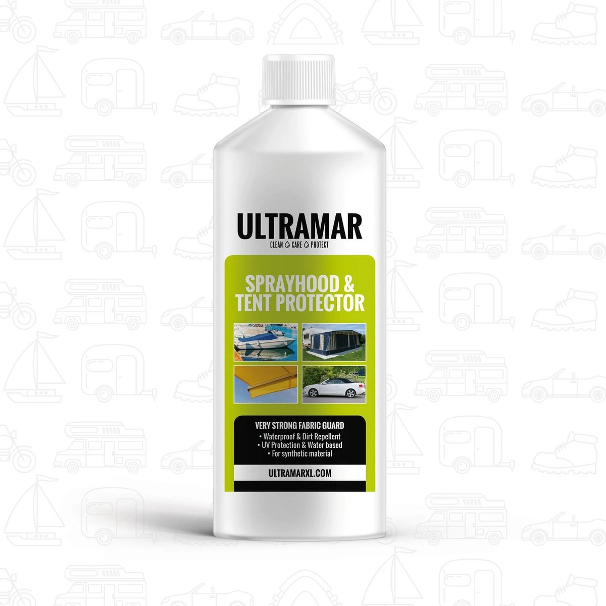 Ultramar - Sprayhood & Tent Protector 1L - Impregneermiddel Voor Bootkap, Tent, Cabriodak - Maakt Waterdicht En Geeft Extra Bescherming 1 Ultramar - Sprayhood & Tent Protector 1L - Impregneermiddel Voor Bootkap, Tent, Cabriodak - Maakt Waterdicht En Geeft Extra Bescherming