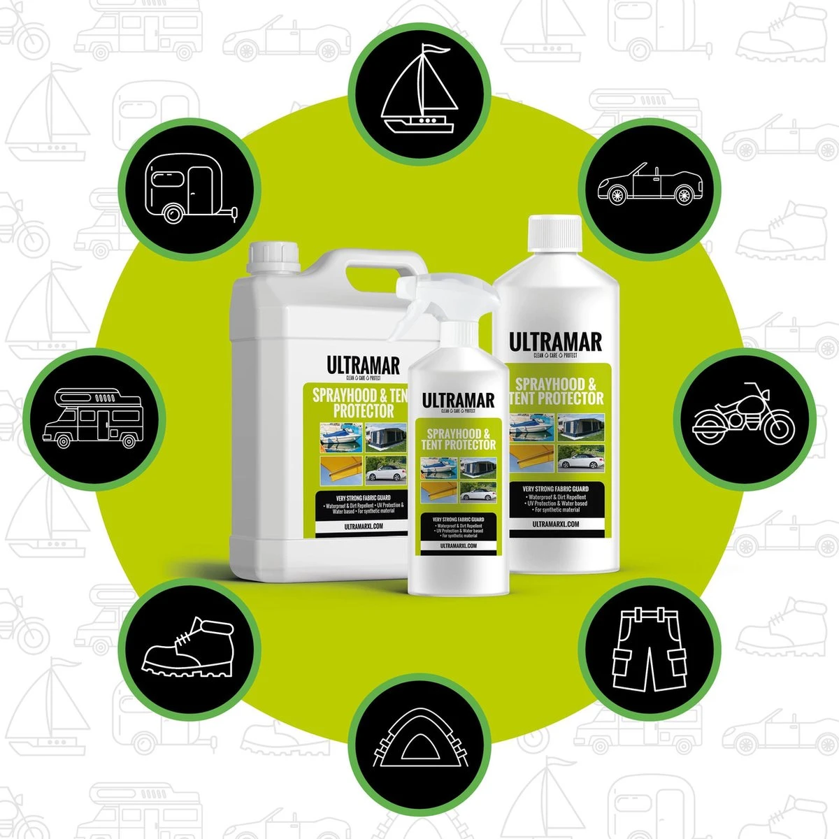 Ultramar - Sprayhood & Tent Protector 1L - Impregneermiddel Voor Bootkap, Tent, Cabriodak - Maakt Waterdicht En Geeft Extra Bescherming 2 Ultramar - Sprayhood & Tent Protector 1L - Impregneermiddel Voor Bootkap, Tent, Cabriodak - Maakt Waterdicht En Geeft Extra Bescherming - Afbeelding 2