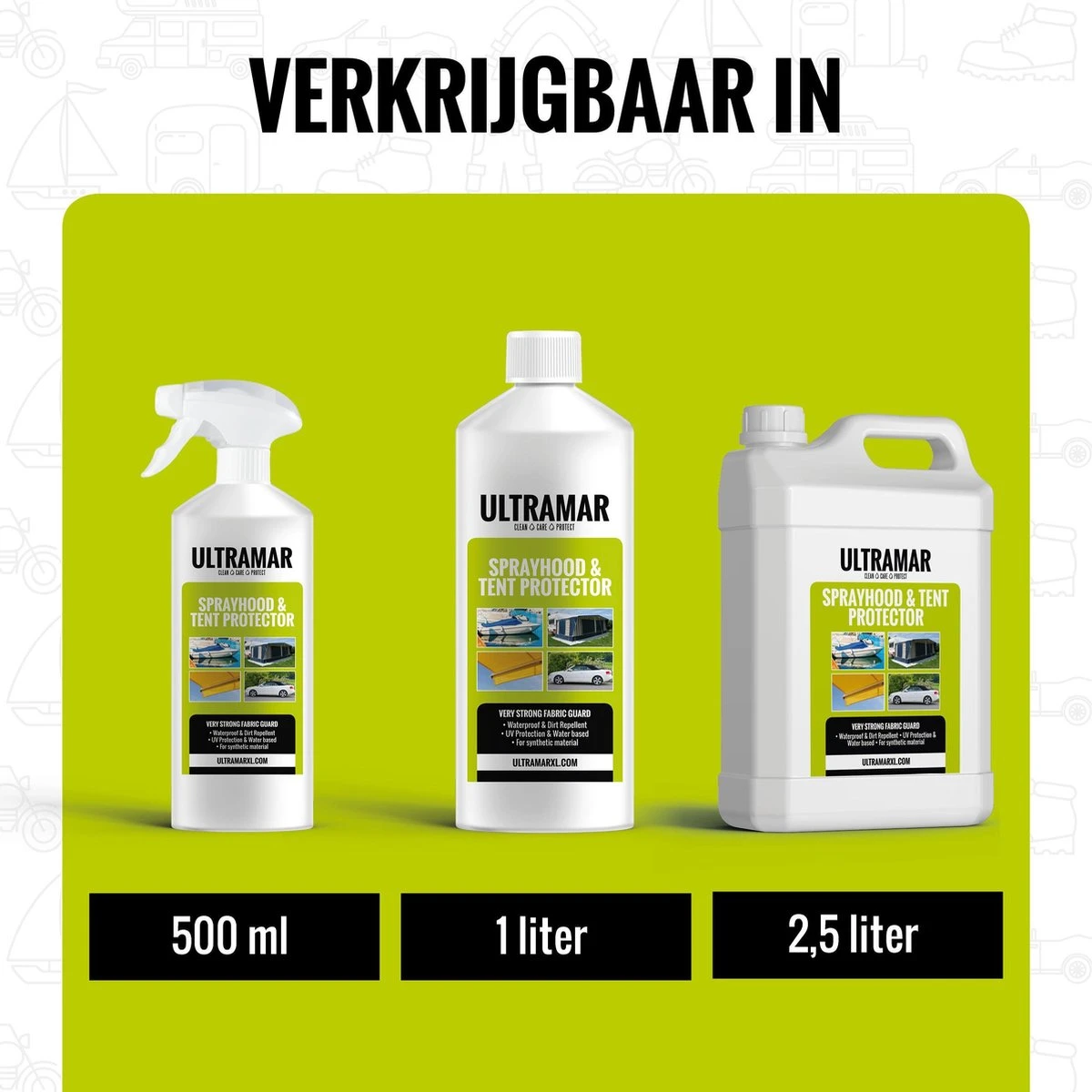 Ultramar - Sprayhood & Tent Protector 1L - Impregneermiddel Voor Bootkap, Tent, Cabriodak - Maakt Waterdicht En Geeft Extra Bescherming 5 Ultramar - Sprayhood & Tent Protector 1L - Impregneermiddel Voor Bootkap, Tent, Cabriodak - Maakt Waterdicht En Geeft Extra Bescherming - Afbeelding 5