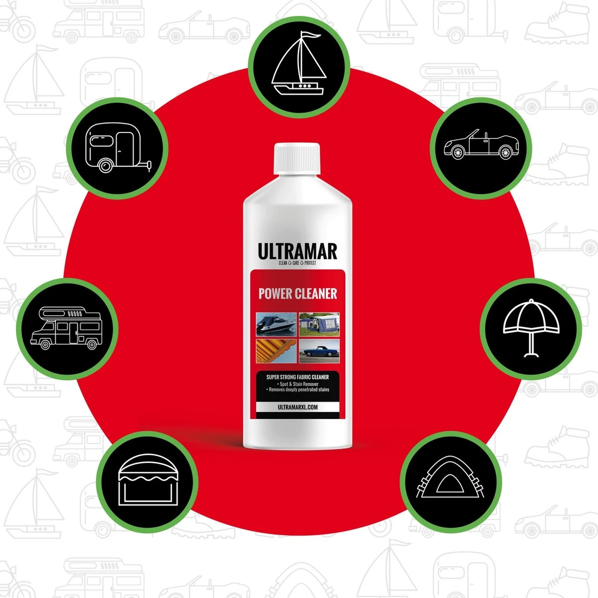 Ultramar - Power Cleaner 1L - Tentdoekreiniger Voor Bootkap, Tent, Cabriodak 4 Ultramar - Power Cleaner 1L - Tentdoekreiniger Voor Bootkap, Tent, Cabriodak - Afbeelding 4