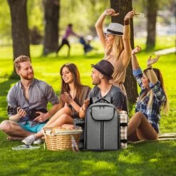 Kono Koeltas - Koelrugzak - Picknick - Picknicktas Met Flessenhouder - Koelrugtas Met Picknickkleed - Grijs (E6915 GY) -Buiten Kamperen 1200x1200 1260