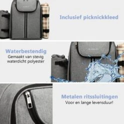 Kono Koeltas - Koelrugzak - Picknick - Picknicktas Met Flessenhouder - Koelrugtas Met Picknickkleed - Grijs (E6915 GY) -Buiten Kamperen 1200x1200 1261