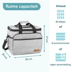 ForDig Koeltas XL Grijs (30 Liter) - Gemaakt Van 600D Polyester Met PEVA-Voering - Ruimte Voor 40 Blikjes Of 20 Halve Liter Flessen - Opvouwbaar Koel Tas Met Easy-Acces Flap - Ruimte Voor Bestek - Picknick Cool Bag - Coolerbag - Grote Cooler -Buiten Kamperen 1200x1200 1455