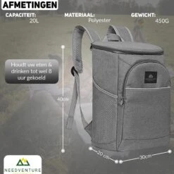 Needventure Koeltas - Lunchtas - Koelrugtas - Picknicktas - 20 Liter - Flessenhouder - Bieropener - Grijs -Buiten Kamperen 1200x1200 1487