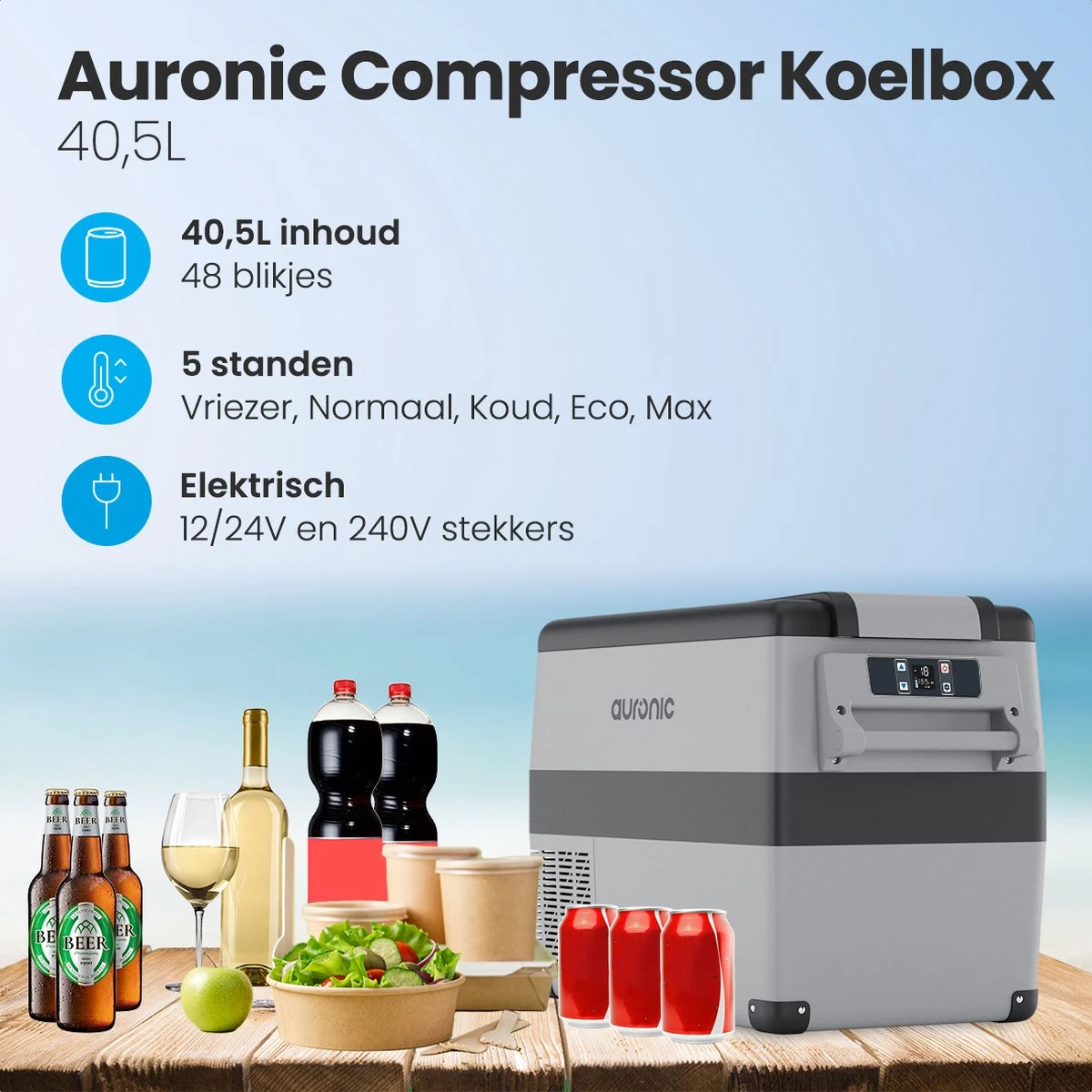Auronic Elektrische Koelbox - 40.5L - Compressor - 12V En 240V - Grijs 2 Auronic Elektrische Koelbox - 40.5L - Compressor - 12V En 240V - Grijs - Afbeelding 2