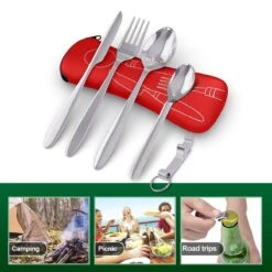 Roestvrij Staal Bestek (kampeerset) – Draagbare Reislepels, -vork En -mes Voor Festivals, Camping Of Trektochten - Wordt Geleverd Met Een Neopreen Draagtasje Met Een Lichtgewicht Flesopener -Buiten Kamperen 1200x1200 1809