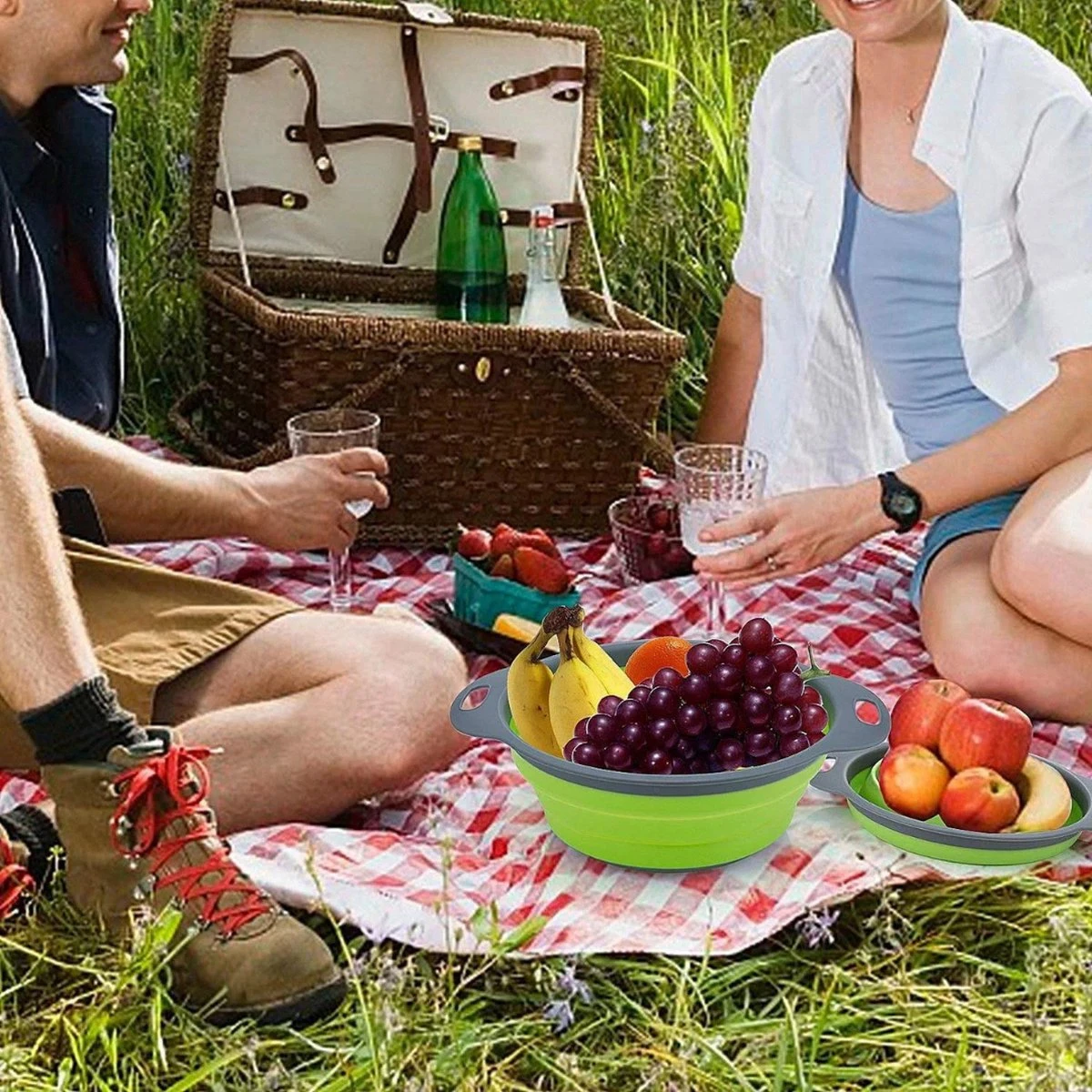 Buxibo - 3-Delige Keuken Vergiet Set Inklapbaar Groen/Grijs 3 Buxibo - 3-Delige Keuken Vergiet Set Inklapbaar Groen/Grijs - Afbeelding 3