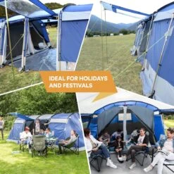Skandika Montana 8 Tent – Tunneltenten – 8 Persoons Tent – Campingtent – 200 Cm Stahoogte – 2-4 Slaapcabines - Muggengaas – Familietent – 4 Ingangen – 700 X 310 X 200 Cm (L X B X H) - 5000 Mm Waterkolom – Outdoor, Camping – Kamperen – Blauw -Buiten Kamperen 1200x1200 186