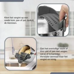 SensaHome- Siliconen Vergiet - Keuken Afgietdeksel - Afgiethulp - Siliconen - BPA Vrij - Grijs -Buiten Kamperen 1200x1200 1881