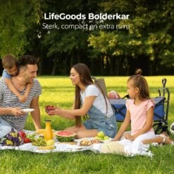 LifeGoods Bolderkar - Opvouwbaar - Tot 120KG - 103L - Extra Draagtas En Duwstang - Wasbaar Polyester - 98x45cm - Blauw/Grijs -Buiten Kamperen 1200x1200 1963