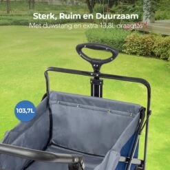 LifeGoods Bolderkar - Opvouwbaar - Tot 120KG - 103L - Extra Draagtas En Duwstang - Wasbaar Polyester - 98x45cm - Blauw/Grijs -Buiten Kamperen 1200x1200 1966