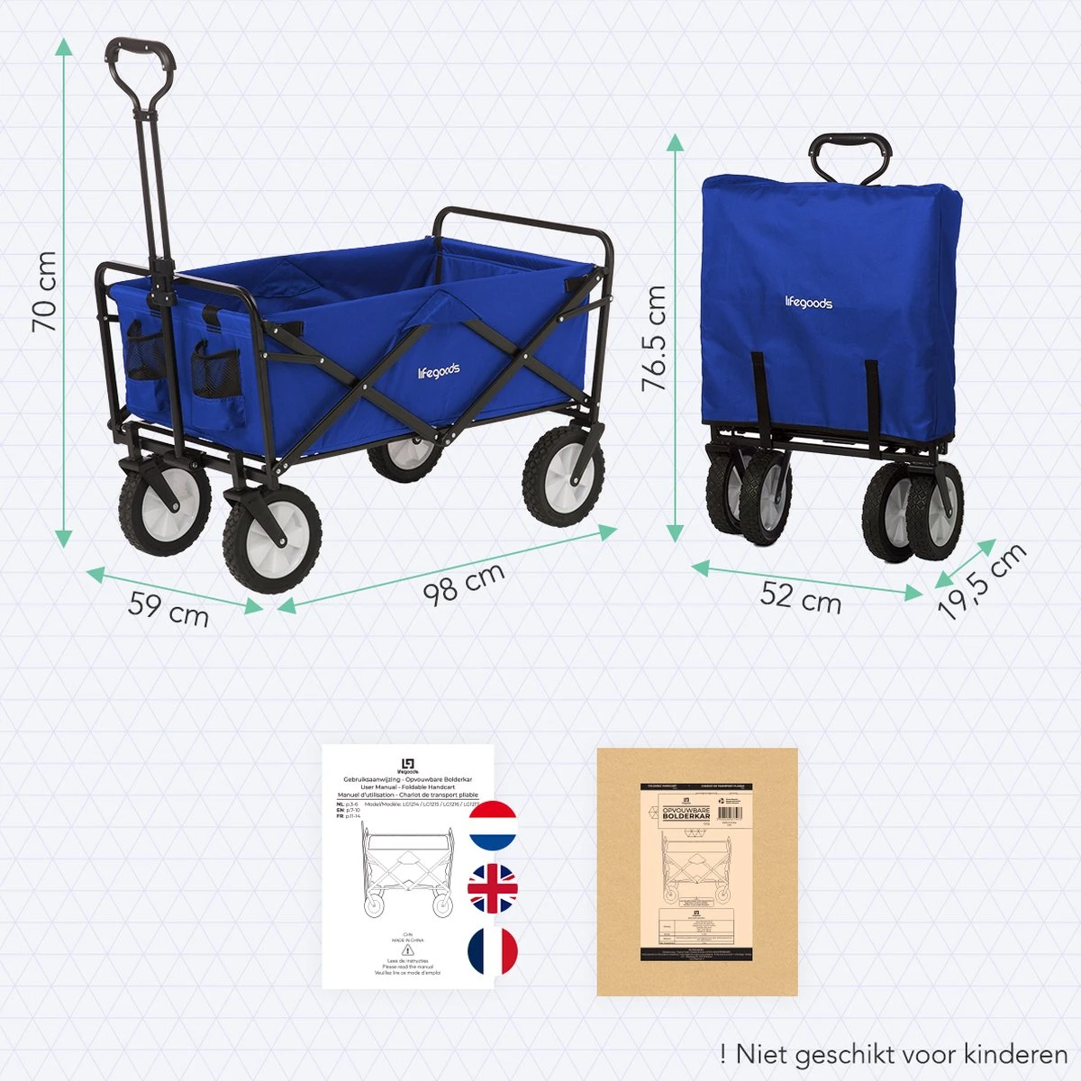 LifeGoods Bolderkar - Opvouwbaar - Draaibare Wielen - 2 Standen - 70KG Draagkracht - Blauw 9 LifeGoods Bolderkar - Opvouwbaar - Draaibare Wielen - 2 Standen - 70KG Draagkracht - Blauw - Afbeelding 9