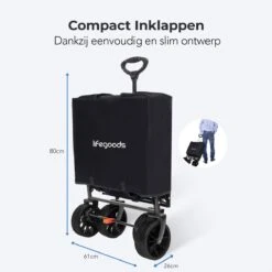 LifeGoods Bolderkar - Opvouwbaar - Tot 120KG - 103L - Extra Draagtas En Duwstang - Wasbaar Polyester - 98x45cm - Zwart/Grijs -Buiten Kamperen 1200x1200 2043