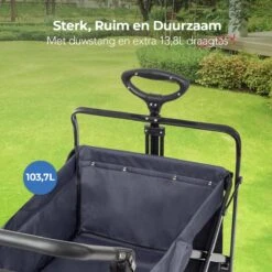 LifeGoods Bolderkar - Opvouwbaar - Tot 120KG - 103L - Extra Draagtas En Duwstang - Wasbaar Polyester - 98x45cm - Zwart/Grijs -Buiten Kamperen 1200x1200 2048