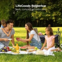 LifeGoods Bolderkar - Opvouwbaar - Tot 120KG - 103L - Extra Draagtas En Duwstang - Wasbaar Polyester - 98x45cm - Zwart/Grijs -Buiten Kamperen 1200x1200 2049