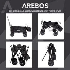 AREBOS Handwagen Vouwbare Dak Handwagen Vouwbare Trolley Uitrustingswagen Zwart -Buiten Kamperen 1200x1200 2060