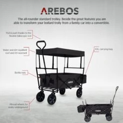 AREBOS Handwagen Vouwbare Dak Handwagen Vouwbare Trolley Uitrustingswagen Zwart -Buiten Kamperen 1200x1200 2062