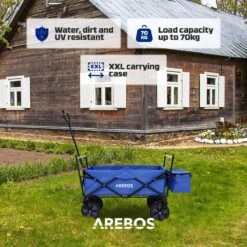 AREBOS Handwagen Vouwbare Dak Handwagen Vouwbare Trolley Uitrustingswagen Blauw -Buiten Kamperen 1200x1200 2101