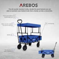 AREBOS Handwagen Vouwbare Dak Handwagen Vouwbare Trolley Uitrustingswagen Blauw -Buiten Kamperen 1200x1200 2105