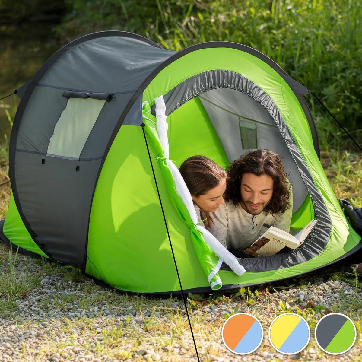 Pop Up Tent Waterkolom 1500 Mm/Cm² - Blauw - 2 Persoons 3 Pop Up Tent Waterkolom 1500 Mm/Cm² - Blauw - 2 Persoons - Afbeelding 3