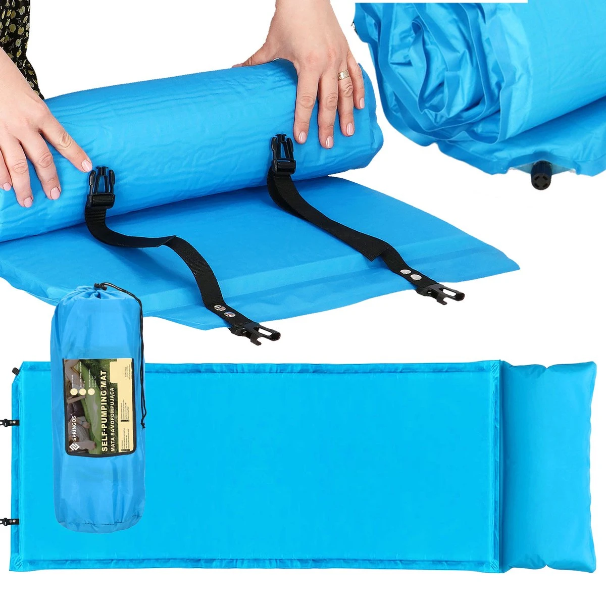 Springos Slaapmat | Zelfopblazend | 186 Cm | Inclusief Hoes & Hoofdkussen | Lichtblauw 7 Springos Slaapmat | Zelfopblazend | 186 Cm | Inclusief Hoes & Hoofdkussen | Lichtblauw - Afbeelding 7