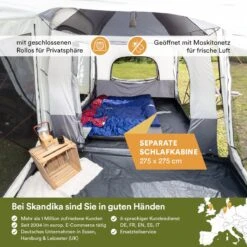 Skandika Pitea XL CROSS Tent – Koepeltenten - Autotent – Campingtent Voor SUV, Caddy, Auto, CUV - Voor Max. 4 Personen – Vrijstaand – Met/zonder Slaapcabine – Max. Stahoogte 230 Cm – 3000mm Waterkolom - 475 X 290 X 230 Cm (LxBxH) – Kamperen - Grijs -Buiten Kamperen 1200x1200 37