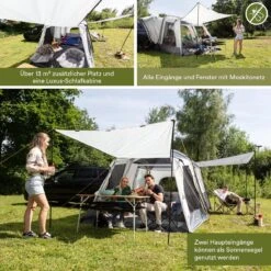 Skandika Pitea XL CROSS Tent – Koepeltenten - Autotent – Campingtent Voor SUV, Caddy, Auto, CUV - Voor Max. 4 Personen – Vrijstaand – Met/zonder Slaapcabine – Max. Stahoogte 230 Cm – 3000mm Waterkolom - 475 X 290 X 230 Cm (LxBxH) – Kamperen - Grijs -Buiten Kamperen 1200x1200 40