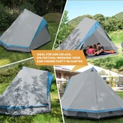 Skandika Tipii II Tent – Tipi-tenten – Teepee – 8 Persoons Campingtent – Muggengaas – 250 Cm Stahoogte – Uitneembare Tentvloer – 3000 Mm Waterkolom – Indische Tent, Partytent, Festivaltent – Outdoor, Camping, Tuin – Kamperen – Grijs/turquoise -Buiten Kamperen 1200x1200 45
