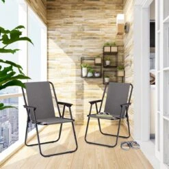 Relaxdays Campingstoel Inklapbaar Set Van 2 - Klapstoel 100 Kg - Visstoel Met Armleuningen - Grijs -Buiten Kamperen 1200x1200 478