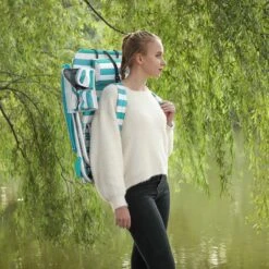 Strandstoel Met Afneembare Hoofdsteun, Draagbare Klapstoel, Campingstoel, Rugleuning Tot 180° Verstelbaar, Met Bekerhouder En Zijvak, Groene En Witte Strepen GCB62JW -Buiten Kamperen 1200x1200 507