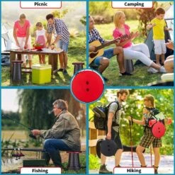 Kampeerkruk - Uitschuifbare Kruk - Rood/Zwart- Tot 120 Kg - Travel Stool - Opvouwbare Campingkruk - Inklapbaar Krukje - Telescopische Kruk - Camping - Outdoor -Buiten Kamperen 1200x1200 511
