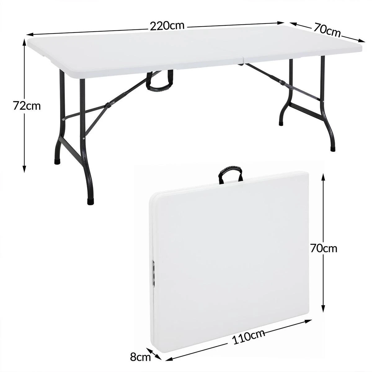 Casaria Tuintafel Opvouwbaar – Met Draaggreep 220x70 Cm – Wit 10 Casaria Tuintafel Opvouwbaar – Met Draaggreep 220x70 Cm – Wit - Afbeelding 10