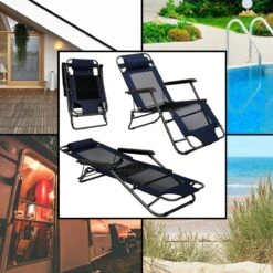 Ligstoel 155x60cm - Opvouwbaar Campingstoel Ligbed Strandstoel Tuinstoel Vouwligstoel Blauw -Buiten Kamperen 1200x1200 722