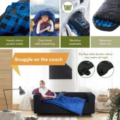 Skandika Dundee Flannel-L Slaapzak – Mummmieslaapzakken – Slaapzakken Volwassen - Maat M – Unisex - Katoen, Luxe Kwaliteit, Dubbele Slaapzak, 3 Seizoenen, Tot -20°C - 220 X 80 Cm - Outdoor Kampeerslaapzak – Ritssluiting Links - Zwart/blauw -Buiten Kamperen 1200x1200 866