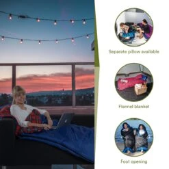 Skandika Dundee Flannel-L Slaapzak – Mummmieslaapzakken – Slaapzakken Volwassen - Maat M – Unisex - Katoen, Luxe Kwaliteit, Dubbele Slaapzak, 3 Seizoenen, Tot -20°C - 220 X 80 Cm - Outdoor Kampeerslaapzak – Ritssluiting Links - Zwart/blauw -Buiten Kamperen 1200x1200 867