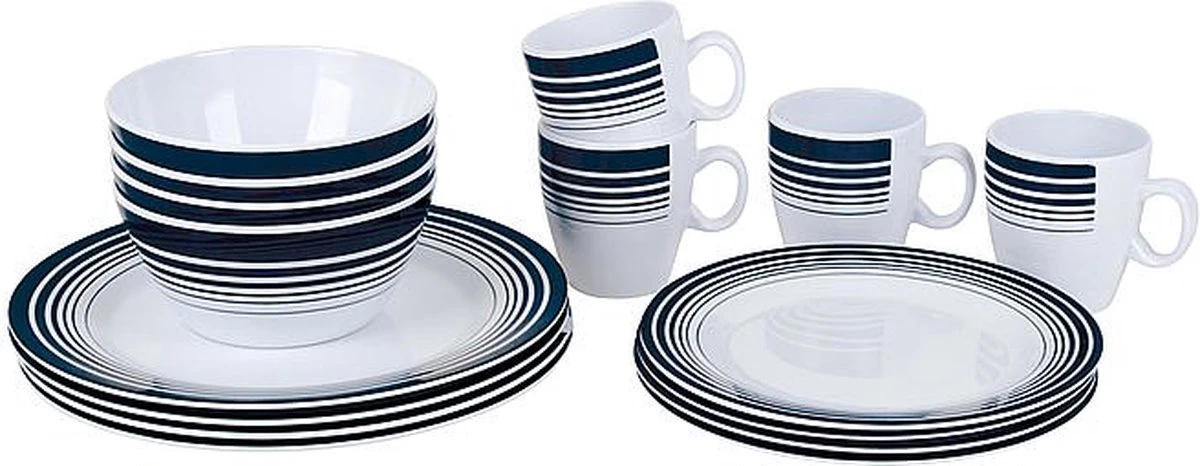 Bo-Camp - Servies - Classic - 16-Delig - Wit/Navy 11 Bo-Camp - Servies - Classic - 16-Delig - Wit/Navy - Afbeelding 11