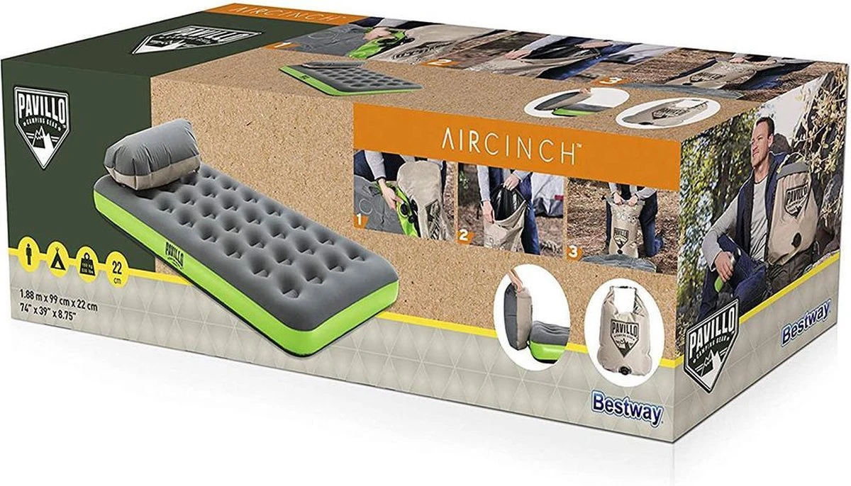 Bestway 1-Persoons Luchtbed Roll & Relax - 188 X 99 X 22 CM - Incl. 3-in-1 Reistas, Kussen En Handpomp - Binnen 50 Sec Opgeblazen - Binnen- En Buitengebruik 3 Bestway 1-Persoons Luchtbed Roll & Relax - 188 X 99 X 22 CM - Incl. 3-in-1 Reistas, Kussen En Handpomp - Binnen 50 Sec Opgeblazen - Binnen- En Buitengebruik - Afbeelding 3