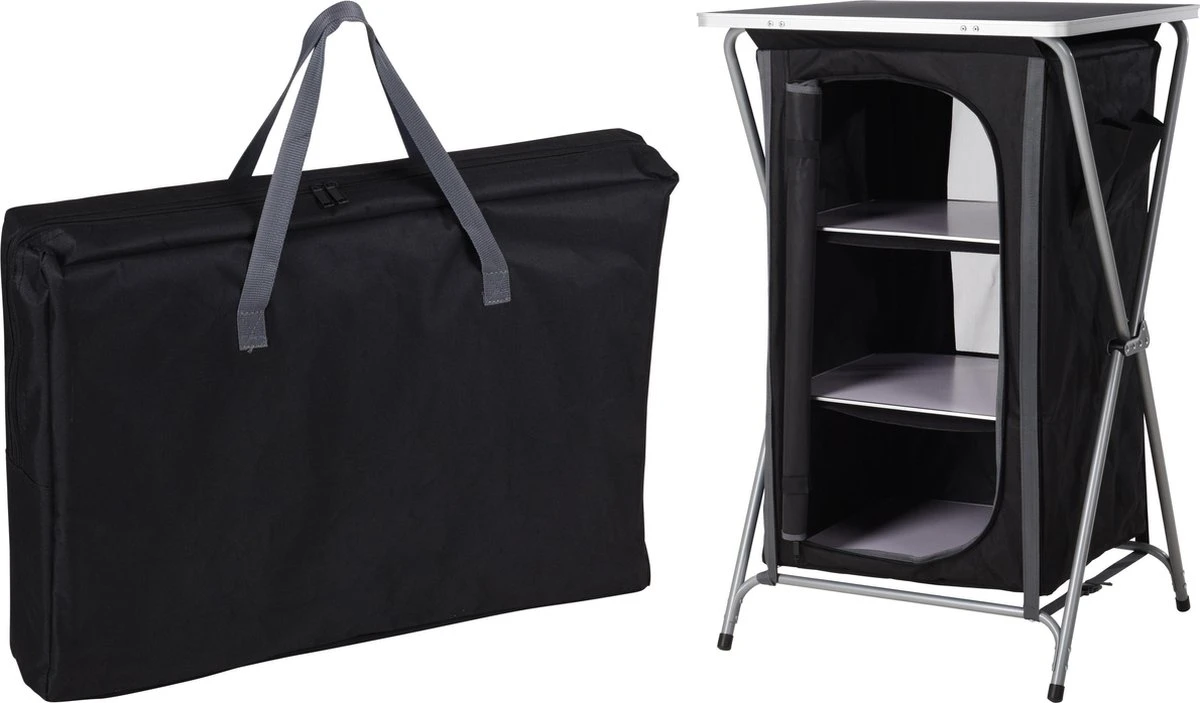 Pro Garden Campingkast Vouwbaar Met 3 Legplanken - Inclusief Draagtas - 60x53x97cm 1 Pro Garden Campingkast Vouwbaar Met 3 Legplanken - Inclusief Draagtas - 60x53x97cm