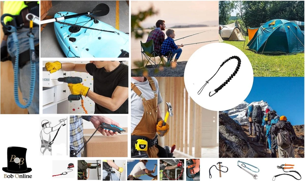 Bob Online ™ - 1 Stuk – Zwart – Gereedschaplijn – Gereedschaplanyard – Elasticate Tool Lanyard – Maximum Load Capacity 2 Kg – Elastisch Gereedschap Lanyard – Gereedschap Valbeveiliging Koord 2 Bob Online ™ - 1 Stuk – Zwart – Gereedschaplijn – Gereedschaplanyard – Elasticate Tool Lanyard – Maximum Load Capacity 2 Kg – Elastisch Gereedschap Lanyard – Gereedschap Valbeveiliging Koord - Afbeelding 2