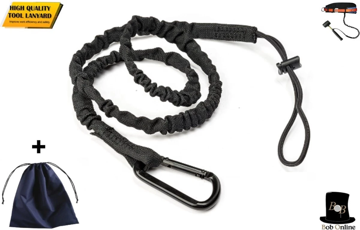 Bob Online ™ - 1 Stuk – Zwart – Gereedschaplijn – Gereedschaplanyard – Elasticate Tool Lanyard – Maximum Load Capacity 2 Kg – Elastisch Gereedschap Lanyard – Gereedschap Valbeveiliging Koord 1 Bob Online ™ - 1 Stuk – Zwart – Gereedschaplijn – Gereedschaplanyard – Elasticate Tool Lanyard – Maximum Load Capacity 2 Kg – Elastisch Gereedschap Lanyard – Gereedschap Valbeveiliging Koord
