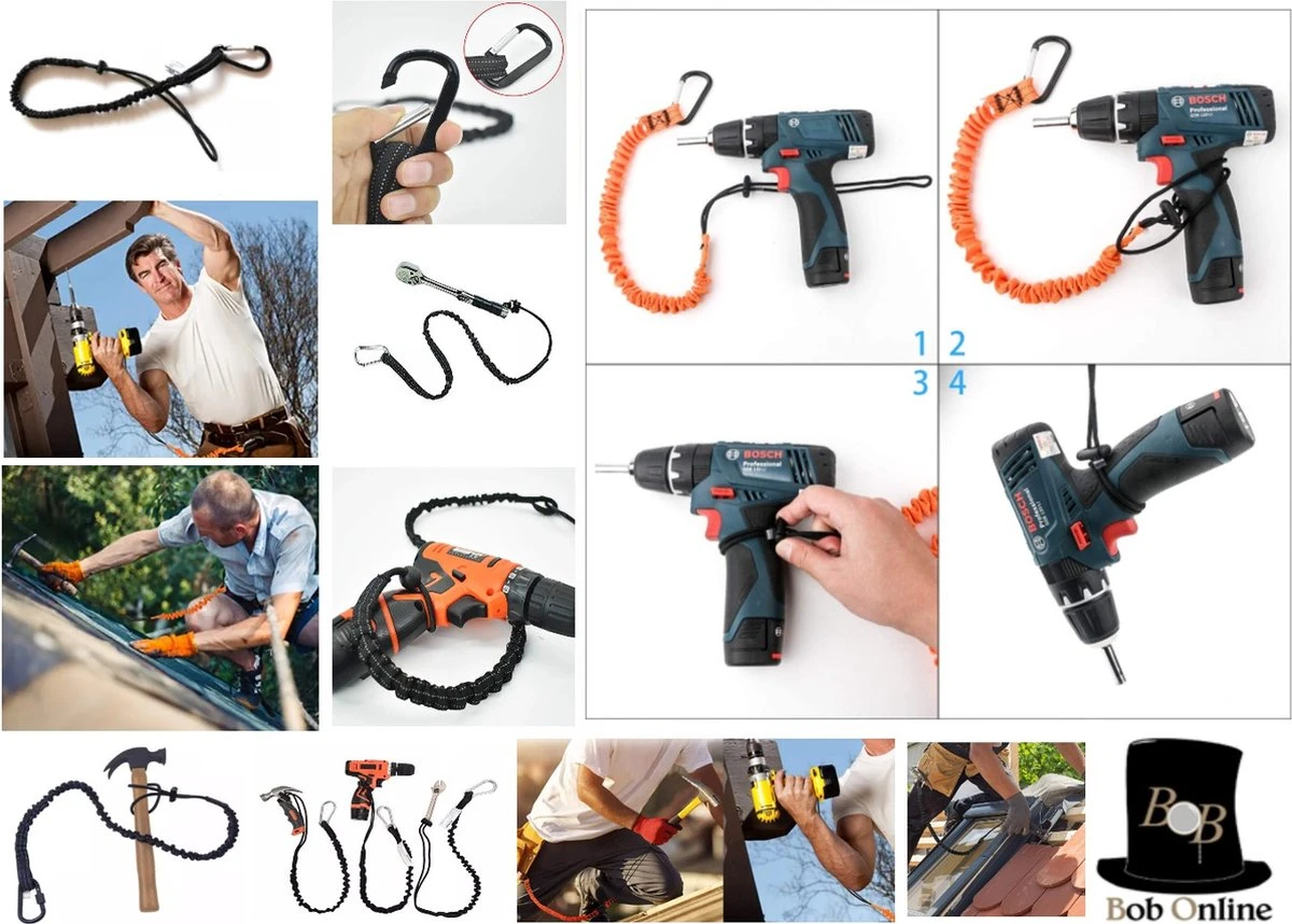Bob Online ™ - 1 Stuk – Zwart – Gereedschaplijn – Gereedschaplanyard – Elasticate Tool Lanyard – Maximum Load Capacity 2 Kg – Elastisch Gereedschap Lanyard – Gereedschap Valbeveiliging Koord 3 Bob Online ™ - 1 Stuk – Zwart – Gereedschaplijn – Gereedschaplanyard – Elasticate Tool Lanyard – Maximum Load Capacity 2 Kg – Elastisch Gereedschap Lanyard – Gereedschap Valbeveiliging Koord - Afbeelding 3