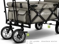 Wildebeest Bolderkar Opvouwbaar Grijs - Bolderwagen Met Kinder Zitje - Bolderkarren - Handkar Grijs - Opvouwbaar Transportwagen - Transportkar - Handkar Tuin Trolley Met Dak Transport Trolley XXL -Buiten Kamperen 1200x896 5