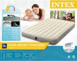 Intex Luchtbedset Intex Luchtbed - Twijfelaar - 137 X 191 X 25 Cm - Beige + Intex Elektrische Pomp - 650 Liter/min + Hoeslaken Zwart + Reparatieset -Buiten Kamperen 1200x950