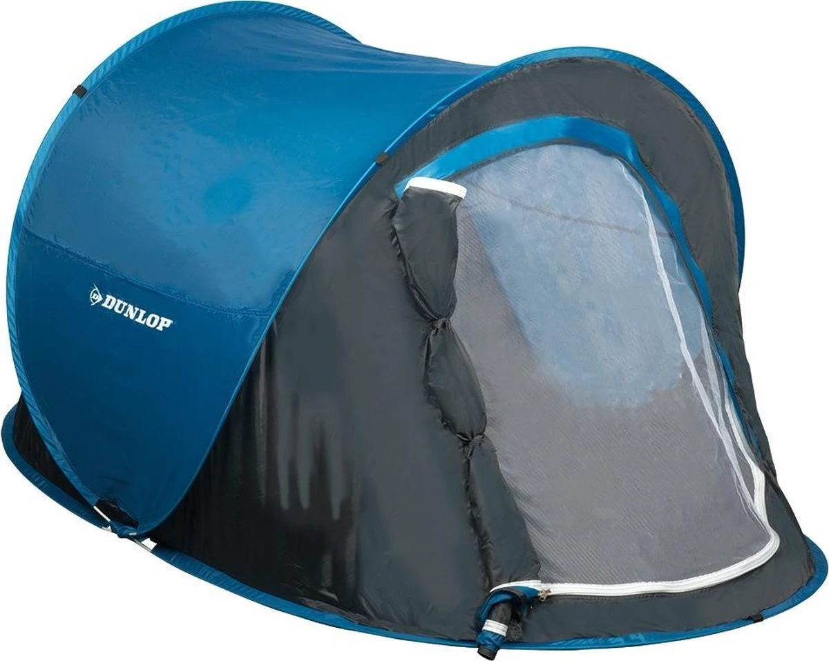 Dunlop Pop Up Tent 220 X 120 X 90 Cm - Grijs/ Blauw - 1 Persoons 1 Dunlop Pop Up Tent 220 X 120 X 90 Cm - Grijs/ Blauw - 1 Persoons
