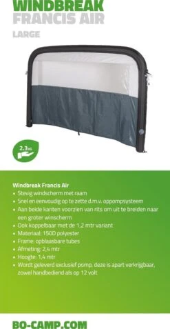 Bo-Camp - Windscherm (tent) - Francis - Air - 2.4 X 1.4 Meter - Grijs -Buiten Kamperen 622x1200 2