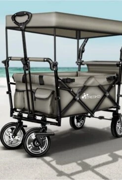 Wildebeest Bolderkar Opvouwbaar Grijs - Bolderwagen Met Kinder Zitje - Bolderkarren - Handkar Grijs - Opvouwbaar Transportwagen - Transportkar - Handkar Tuin Trolley Met Dak Transport Trolley XXL -Buiten Kamperen 812x1200 1